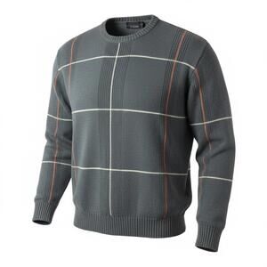 Bill Blass Men's Gray Crewneck Sweater with Plaid‎ Pattern Size 2XLT